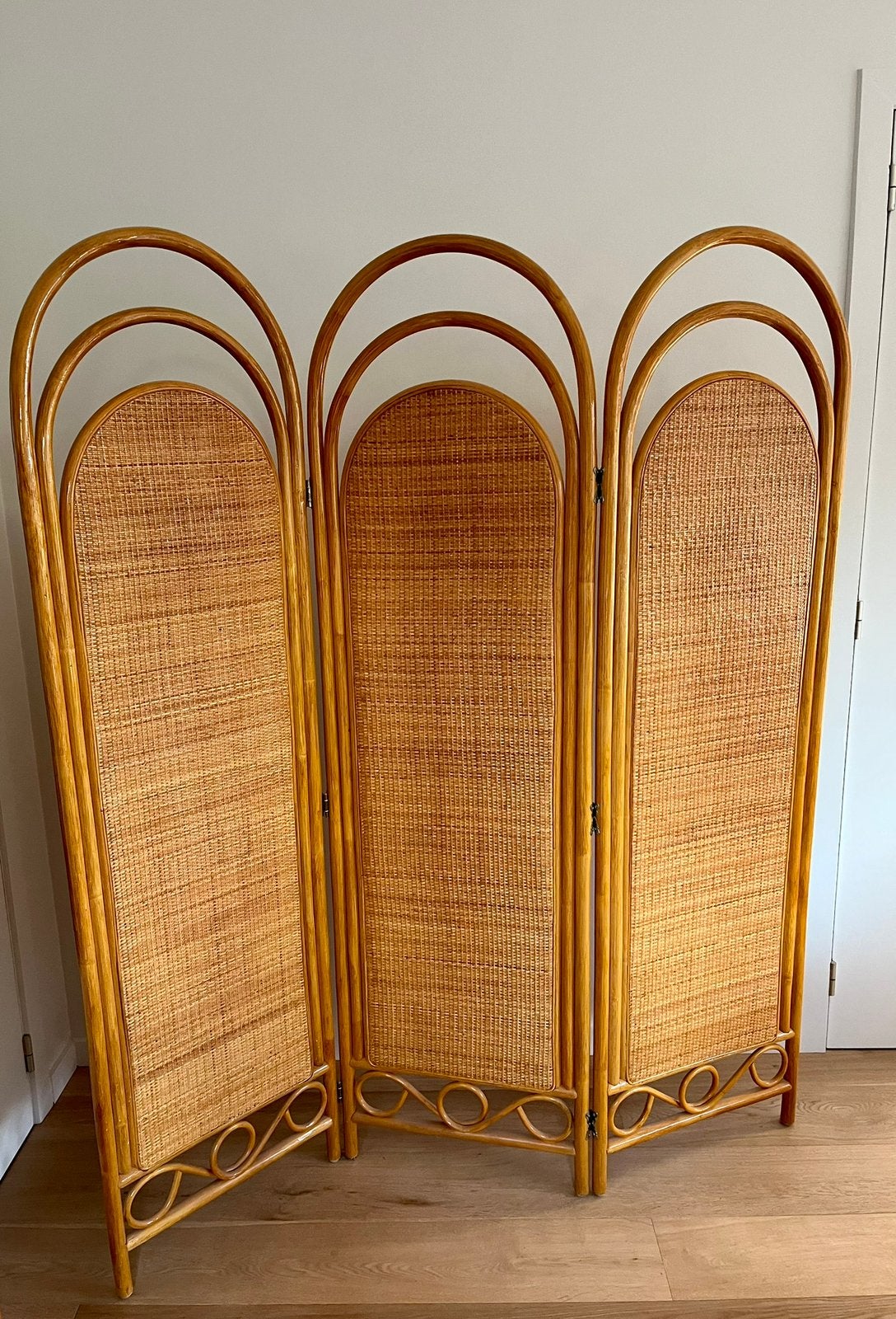Vintage rieten paravent, Huis en Inrichting, Woonaccessoires | Kamerschermen, Ophalen, Gebruikt