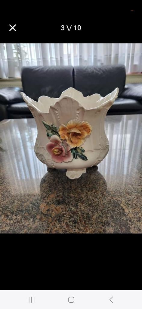 Heel mooie antiek porseleinen bloempot Capodimonte, Ophalen of Verzenden