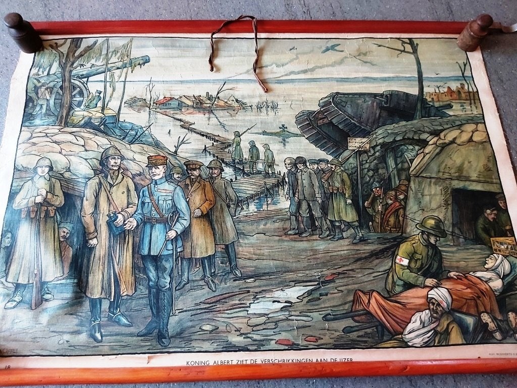 Front 1914 Vlaanderen School Van Offel 1918 Oorlog Ijzer VNV, Verzenden, Landmacht, Foto of Poster