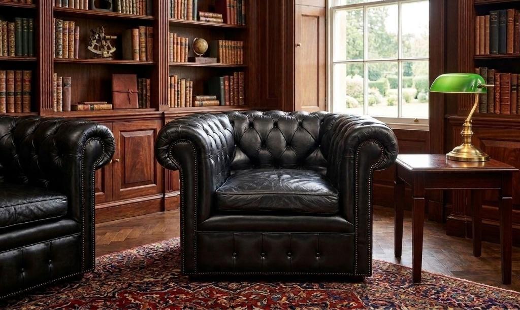 zeer stijlvolle zwarte chesterfield fauteuil, Huis en Inrichting, Ophalen, Zo goed als nieuw, Leer