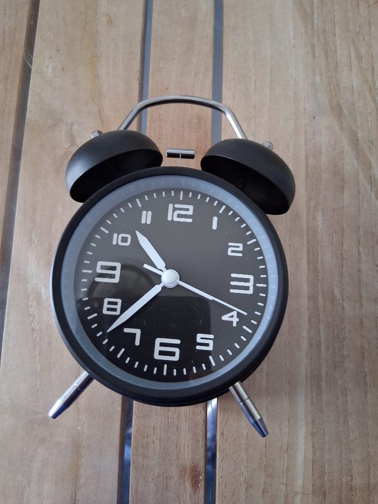 Retro 'Twin Bell' Wekker met Verlichting (Zwart), Onbekend, Nieuw, Ophalen of Verzenden, Onbekend