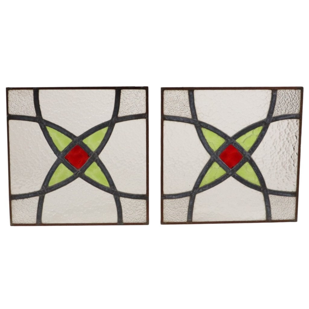 Art Deco Glasraam Glas in Lood Geometrisch 25x25cm, Ophalen of Verzenden