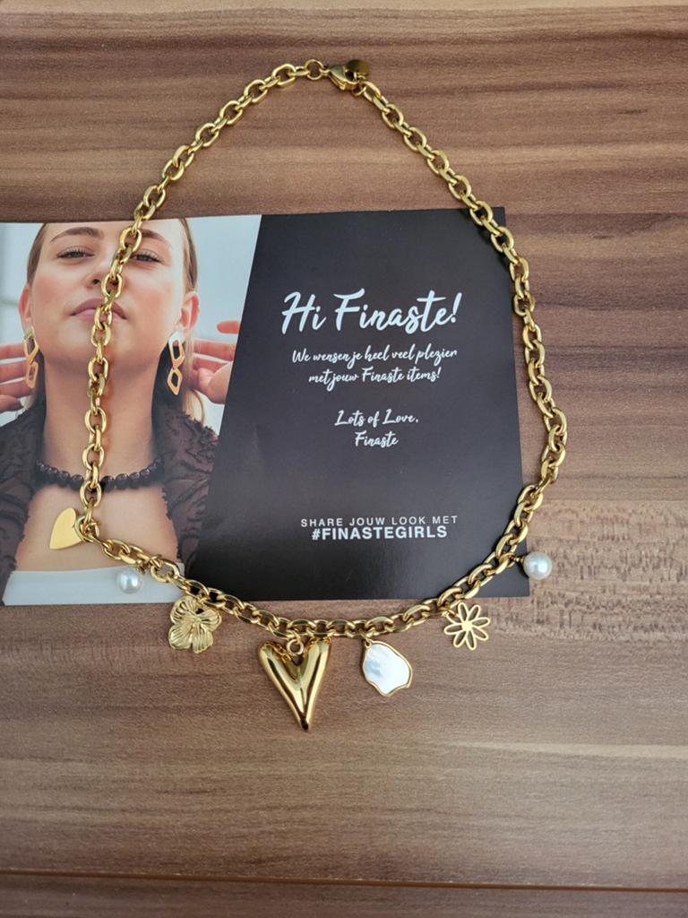 Gouden bedelketting Finaste | Hart parel bloem | stainless s, Handtassen en Accessoires, Kettingen, Ophalen of Verzenden, Nieuw