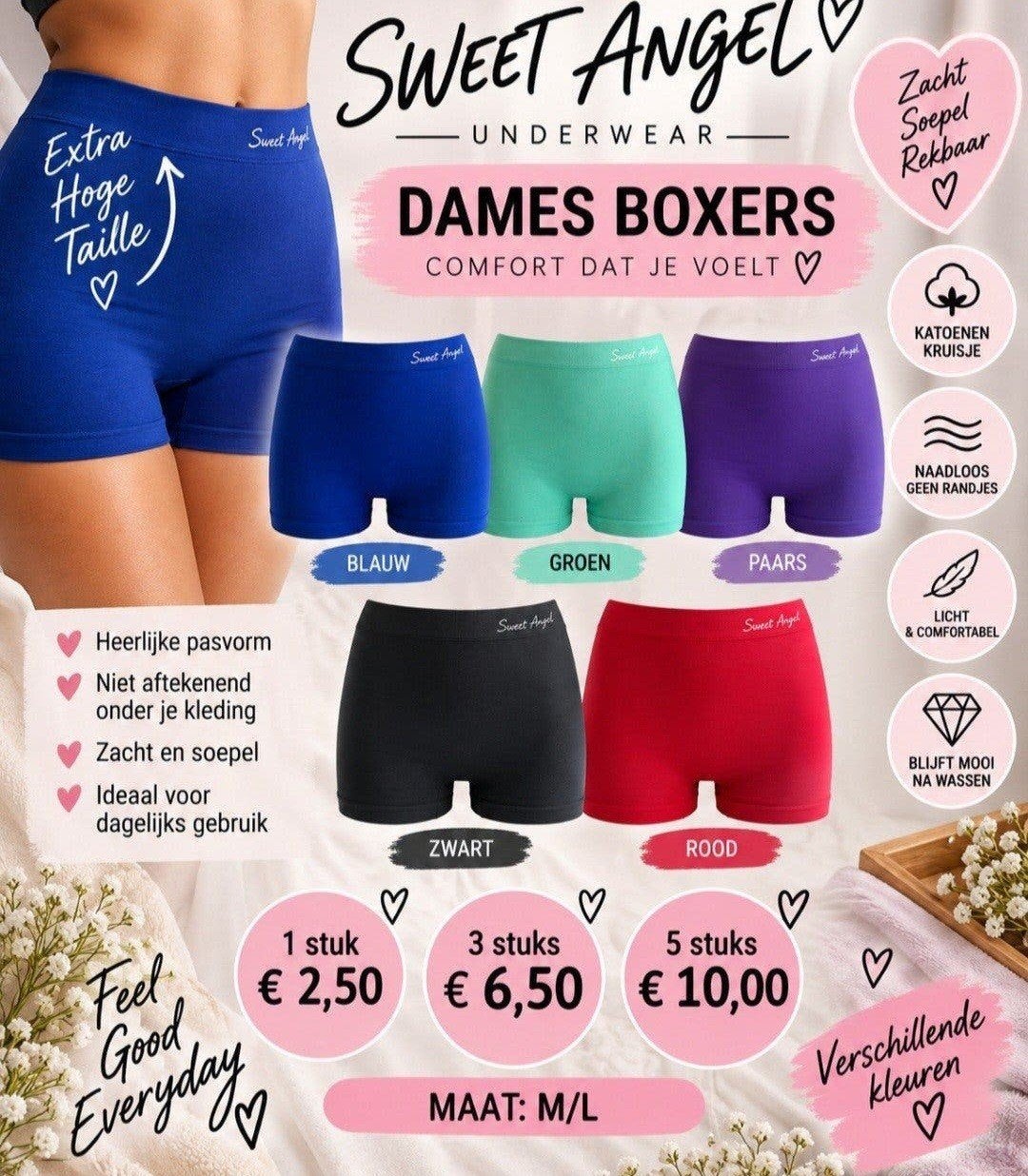Sweet Angel Boxer Nieuw Maat M/L, Sweet Angel, Ophalen of Verzenden, Meerkleurig, Broekje of Short