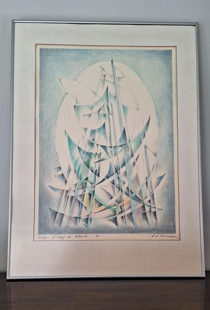 litho "L'Oeuf de Colomb" 62/80. Gesigneerd, Ophalen of Verzenden