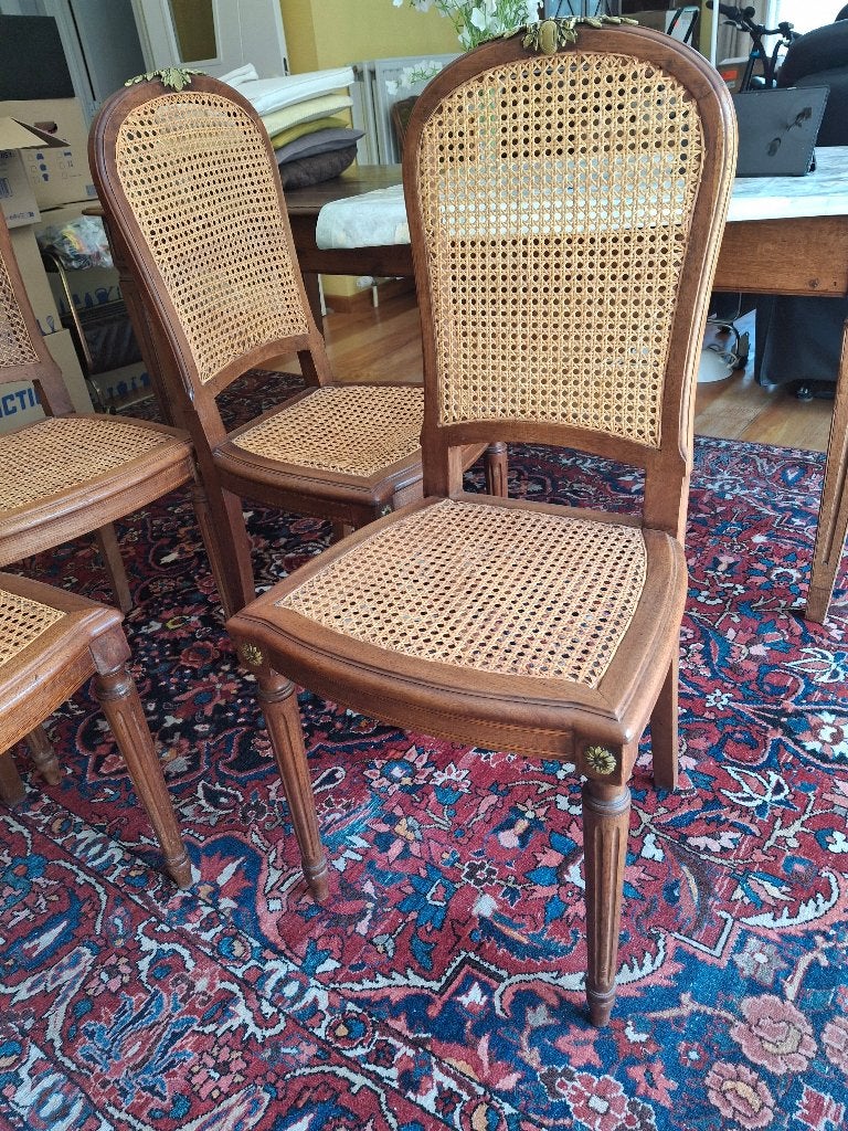 4 rieten eetkamerstoelen, Maison & Meubles, Chaises, Enlèvement, Utilisé, Bois