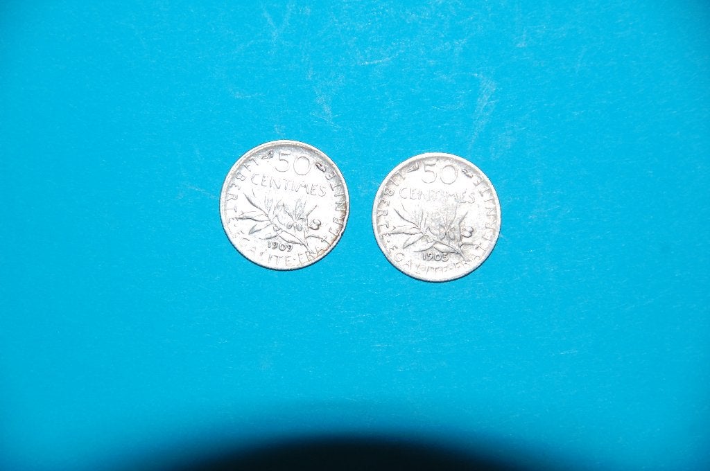 France : 50 centimes en argent 1905 et 1909, Envoi, France, Série, Argent