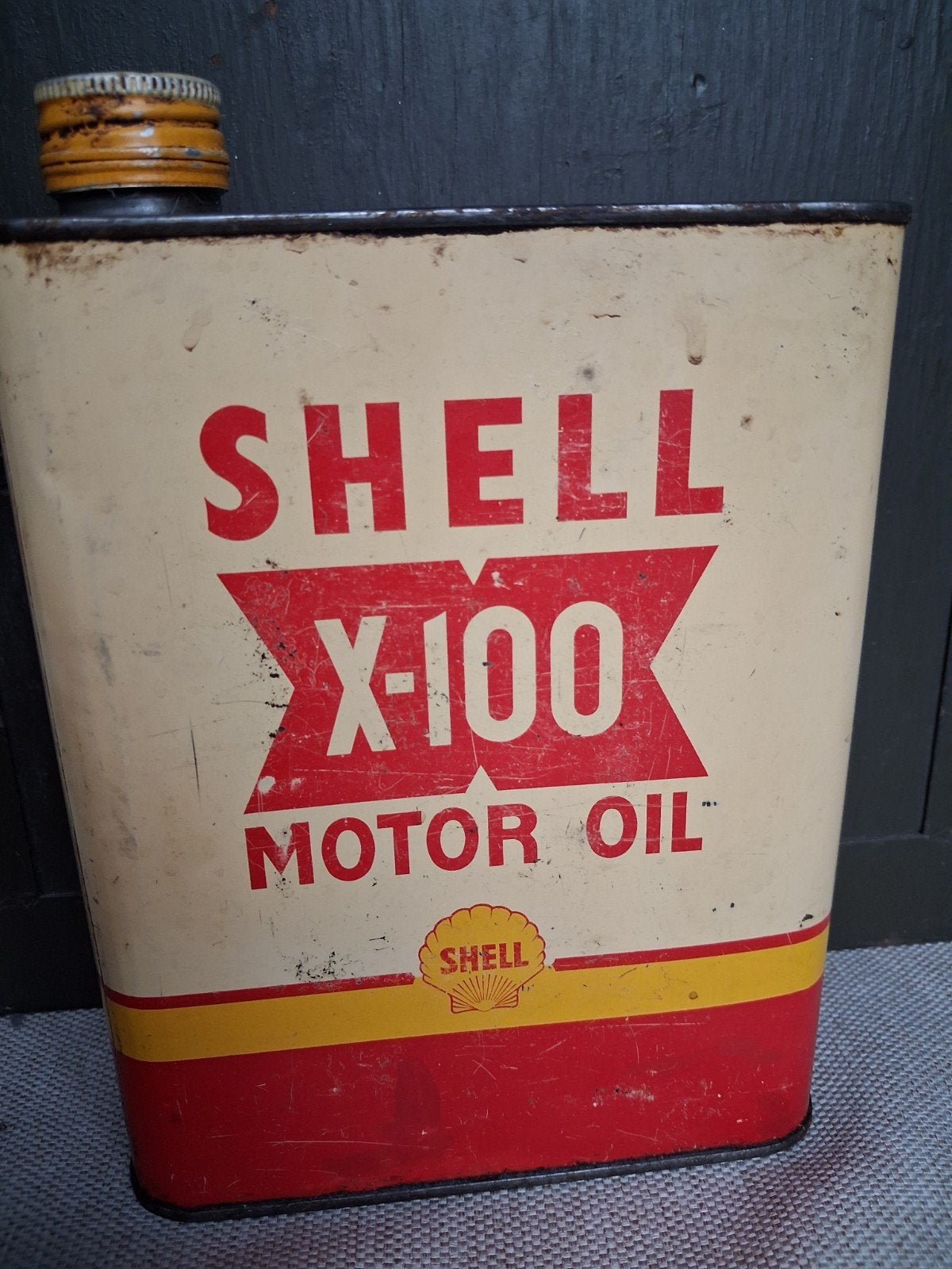 vintage olieblik SHELL X-100, Verzamelen, Ophalen of Verzenden, Gebruikt