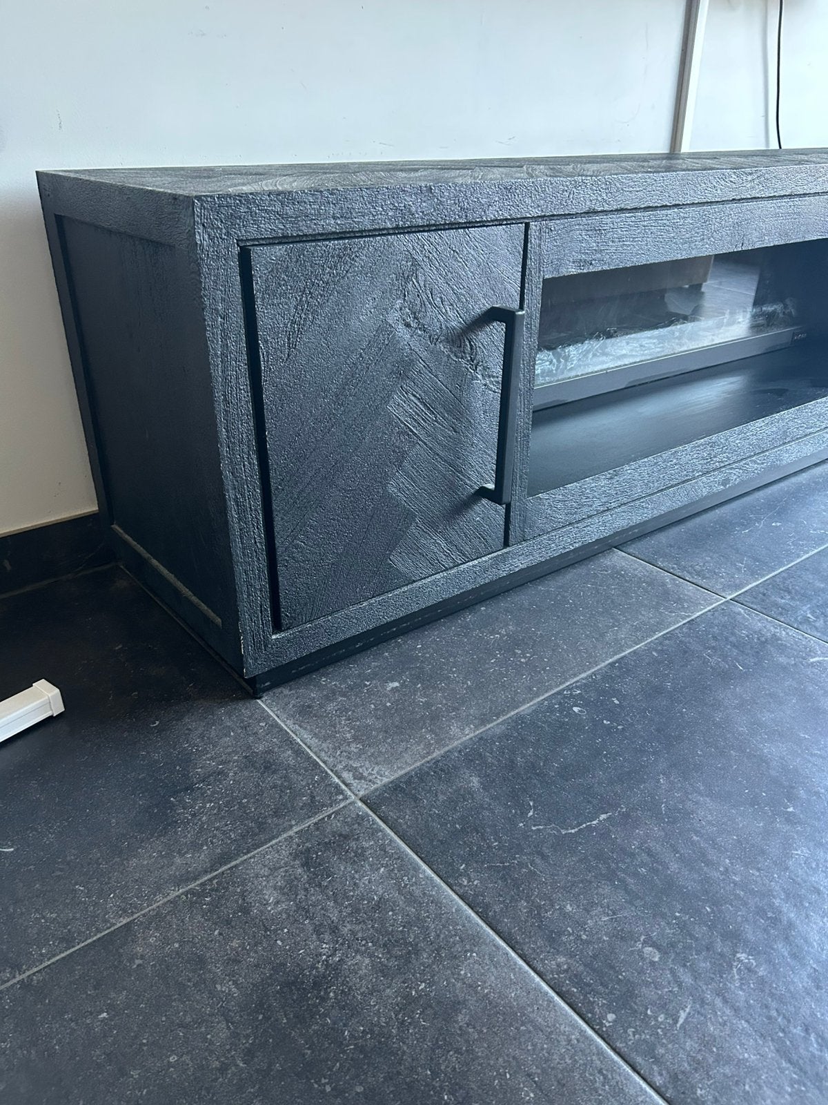 Set van TV meubel en salontafels eikenhout visgraat model, Ophalen, Zo goed als nieuw, Eikenhout