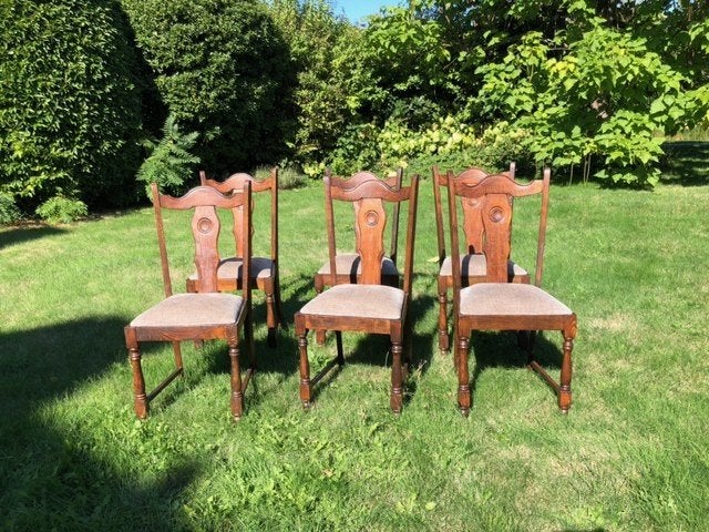 6 eetstoelen, Huis en Inrichting, Ophalen, Bruin, Zo goed als nieuw, Vijf, Zes of meer stoelen