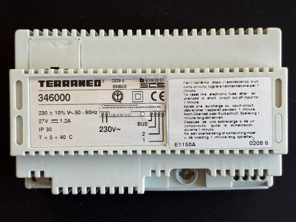 BTicino Terraneo 346000 alimentation BUS 2 fils 27V 1,2A, Maison & Meubles, Sonnettes, Utilisé, Filaire, Enlèvement