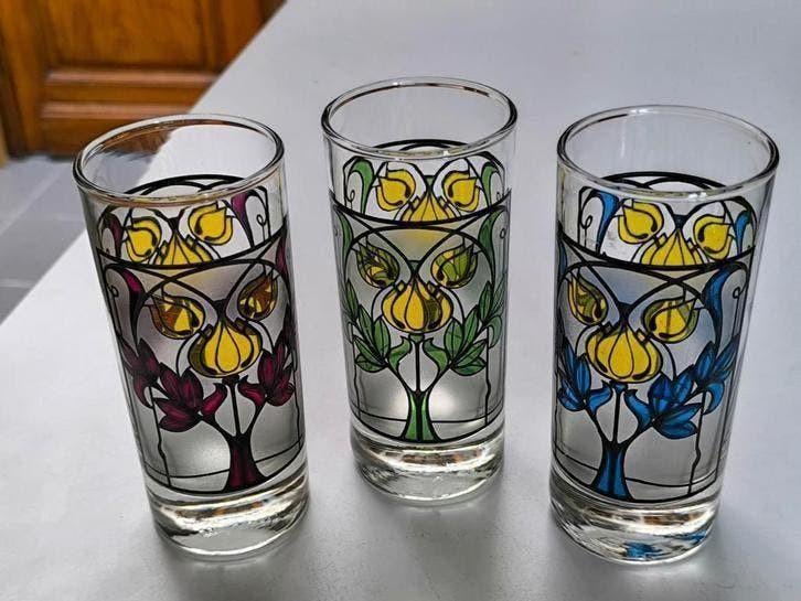 Set van 3 Cutler stained glass Tulip glazen, jaren 60, Antiek en Kunst, Ophalen of Verzenden