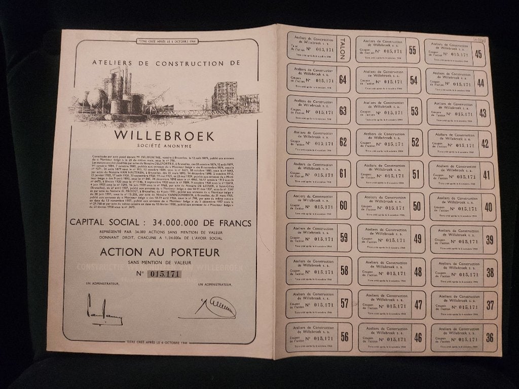 Historisch document, Ateliers de Construction de Willebroeck, Postzegels en Munten, Aandelen en Waardepapieren, Ophalen of Verzenden
