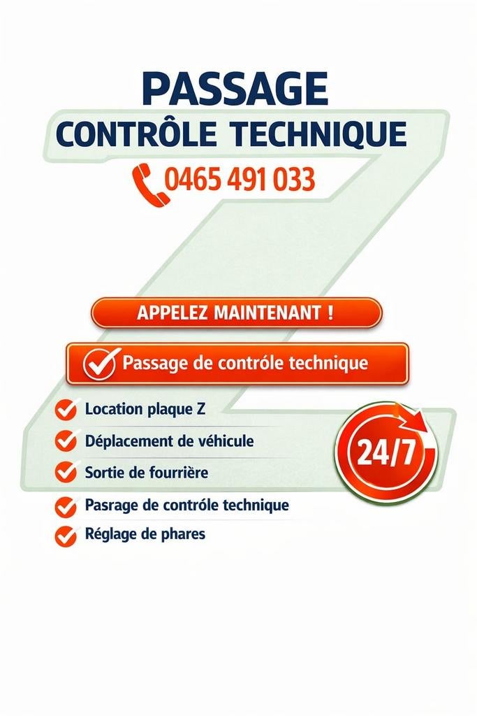 Plaque Z passage controle technique. Deplacement, Enlèvement ou Envoi