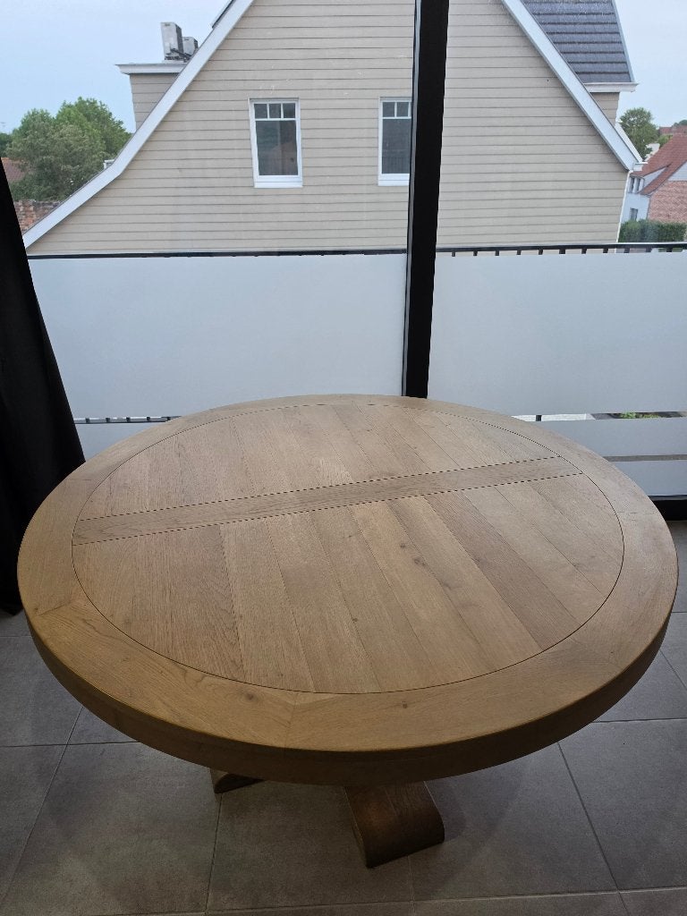 Eiken tafel rond 140cm, Huis en Inrichting, Tafels | Eettafels, Ophalen, Gebruikt, Vijf personen of meer, 100 tot 150 cm