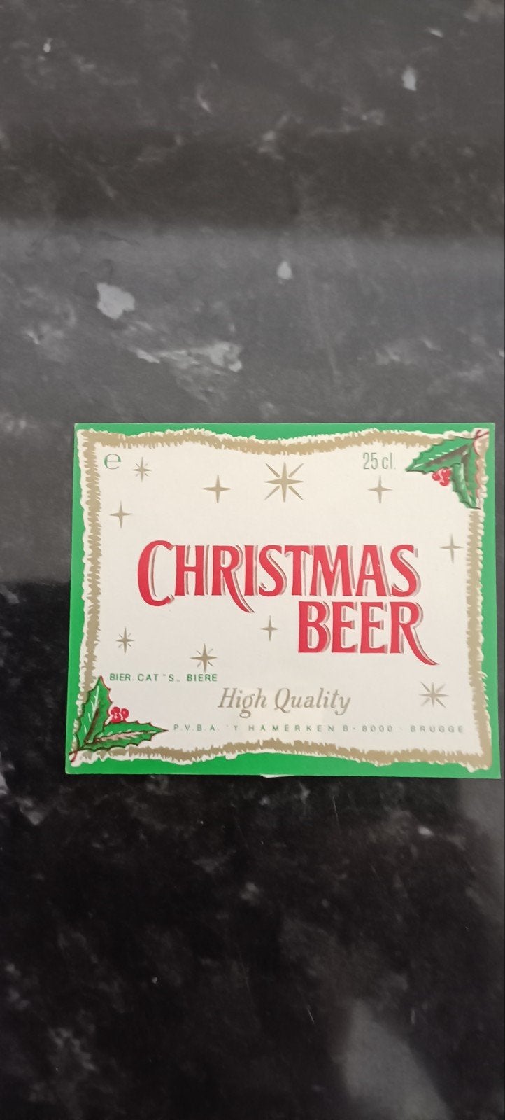 oud bieretiket Christmas beer br t'hamerken Brugge, Verzamelen, Ophalen of Verzenden