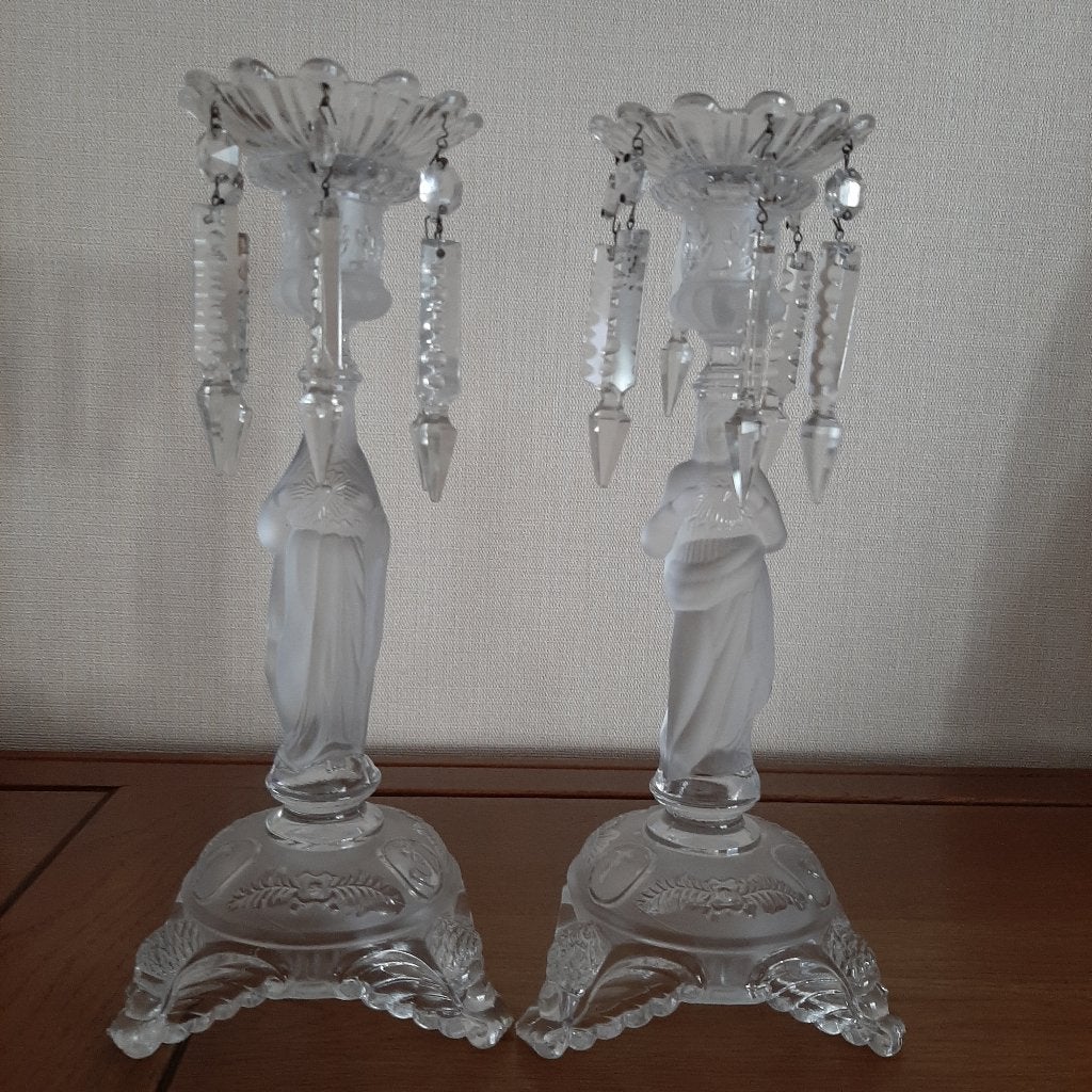 2 Kandelaars Val St Lambert : hoogte 30 cm, Antiek en Kunst, Ophalen of Verzenden, Glas