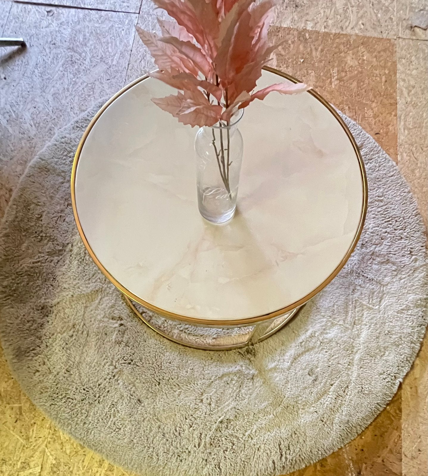 Table support doree marbre creme claire, Huis en Inrichting, Ophalen, Zo goed als nieuw