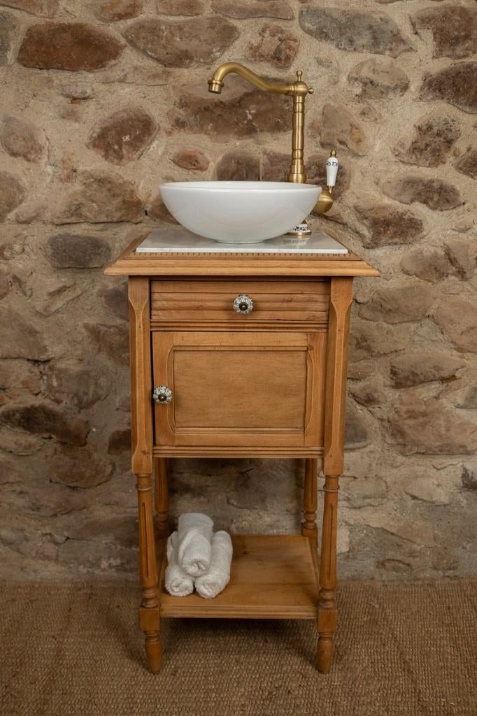 Petit meuble vasque ou lave main en bois et marbre, 25 à 50 cm, Enlèvement ou Envoi, Moins de 100 cm, Meuble lavabo