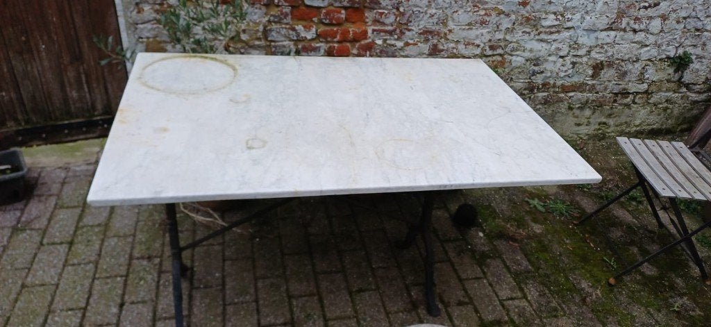 Table en marbre blanc avec pied en métal, Antiquités & Art, Enlèvement