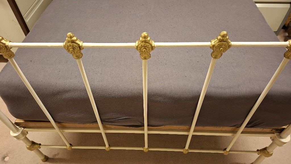 romantisch spijlenbed 120 cm breed twijfelaar / antiek, Huis en Inrichting, Slaapkamer | Bedden, Ophalen, Gebruikt, Wit, Twijfelaar