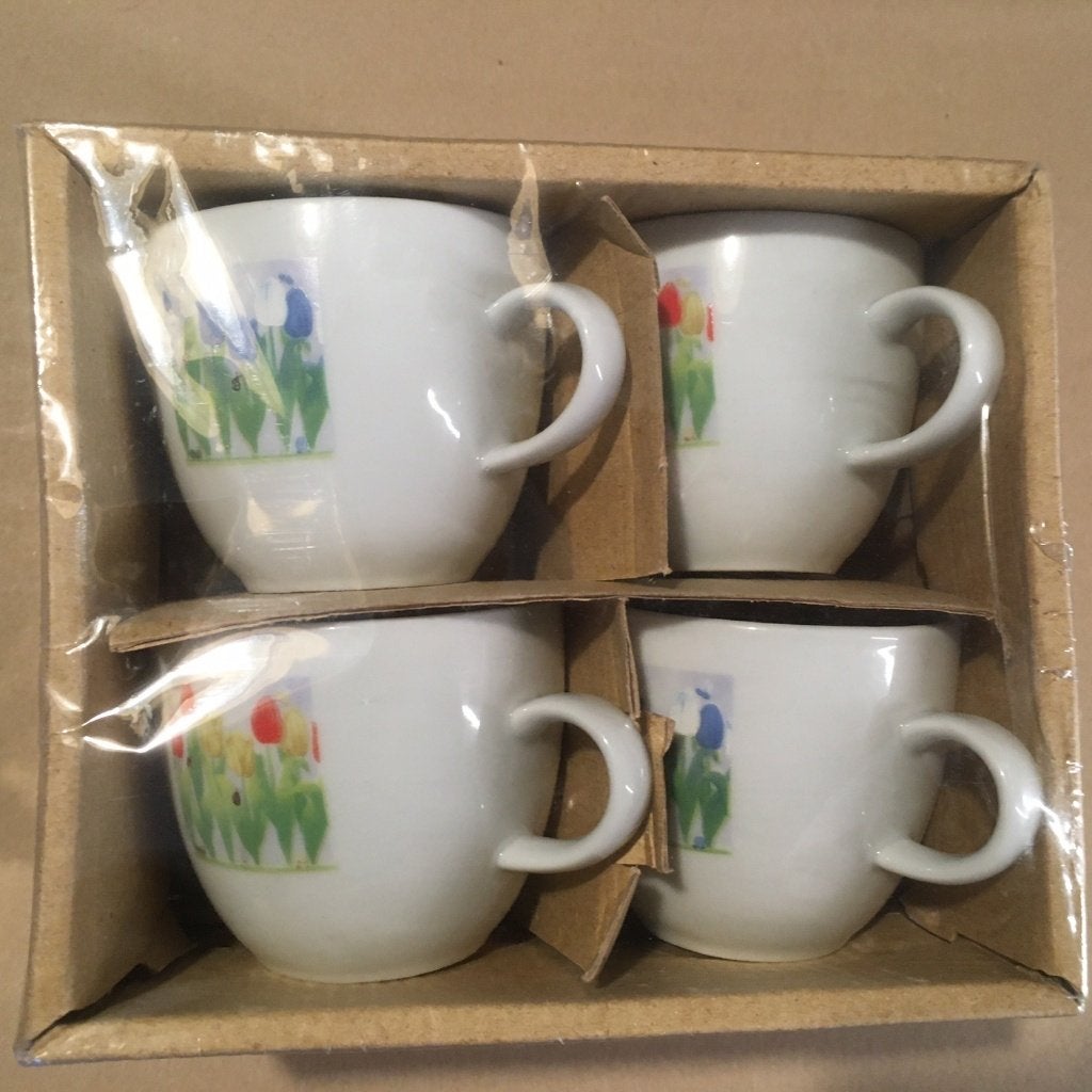 Vintage Kop en Schotels Jaren 90 – Tulpen (Nieuw in Folie), Vintage, Nieuw, Ophalen of Verzenden, Kop(pen) en/of Schotel(s)