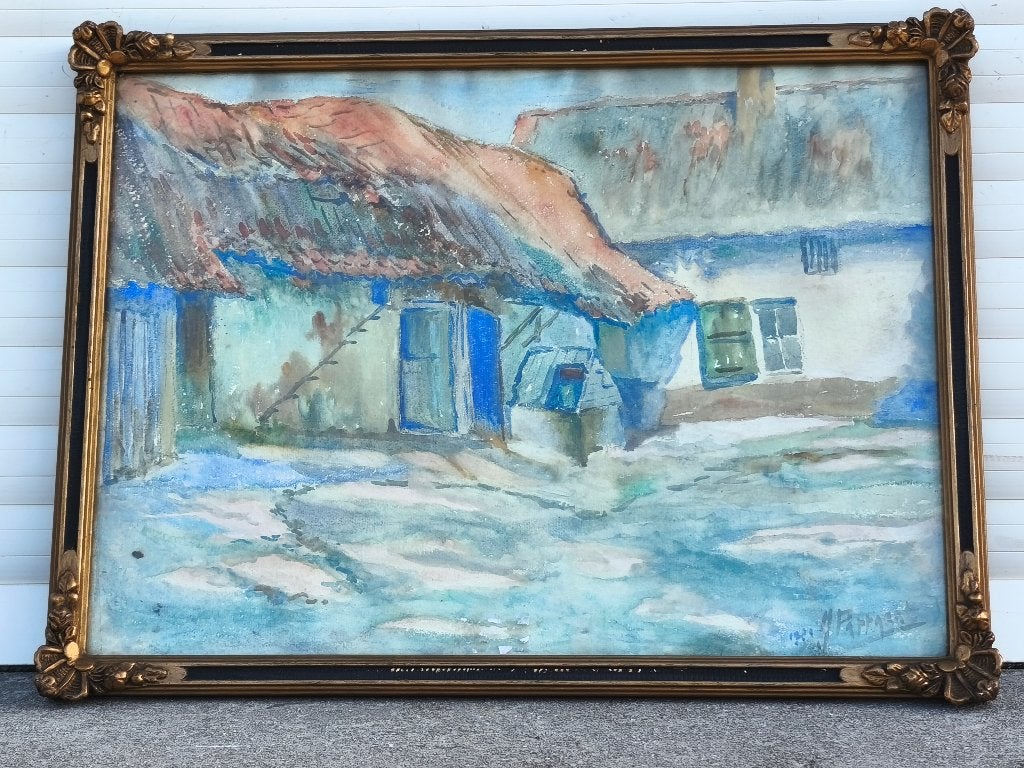 aquarelle fermette signe m pappaert, Enlèvement ou Envoi, Aquarelle