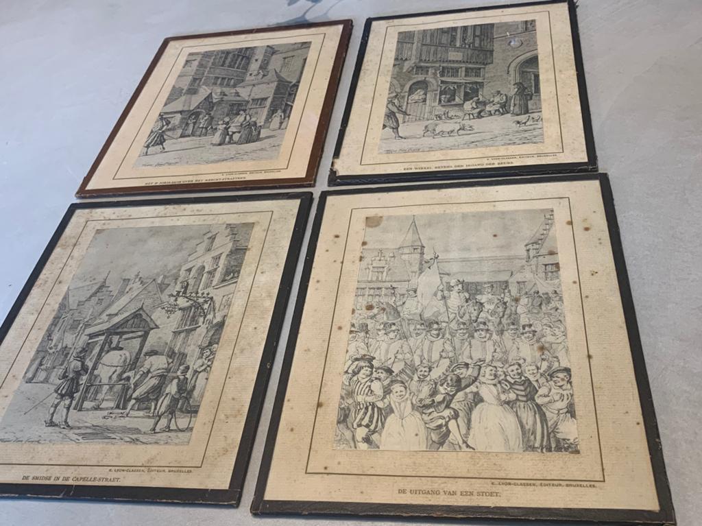 4 estampes anciennes de Frans Van Kuyck 1894 Bruxelles, Antiquités & Art, Art | Lithographies & Sérigraphies, Enlèvement ou Envoi