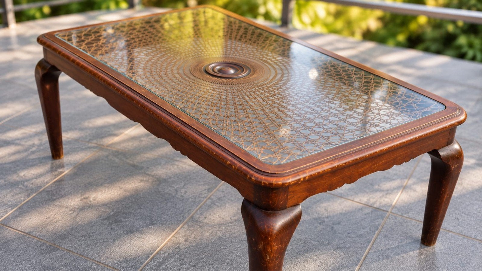 Table basse salon années 60-70 - rotin tressé - cannage, Ophalen, Glas