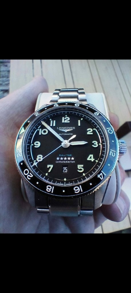 Longines Spirit Zulu Time 42 mm GMT zwart - COMPLETE SET, Handtassen en Accessoires, Overige merken, Staal, Staal, Polshorloge