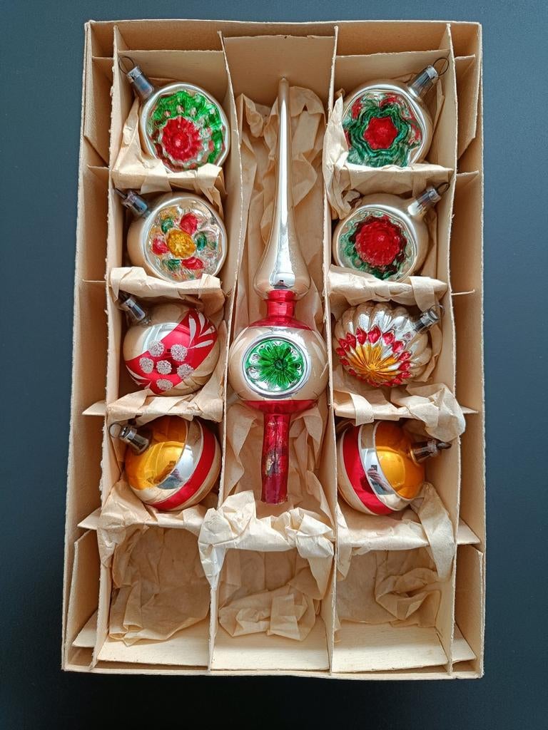 Vintage kerstballen + piek., Ophalen of Verzenden, Gebruikt