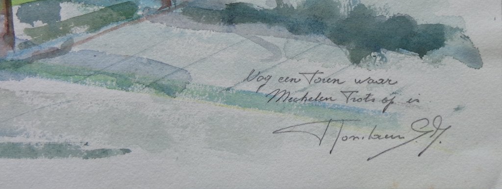ONLEESBAAR / ZICHT MECHELEN / ORIGINEEL WERK / 30x40cm / SIG, Ophalen of Verzenden