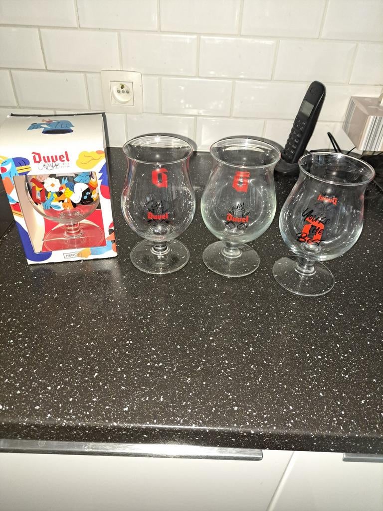 Duvel 4 stuks verschillende bierglazen., Ophalen of Verzenden