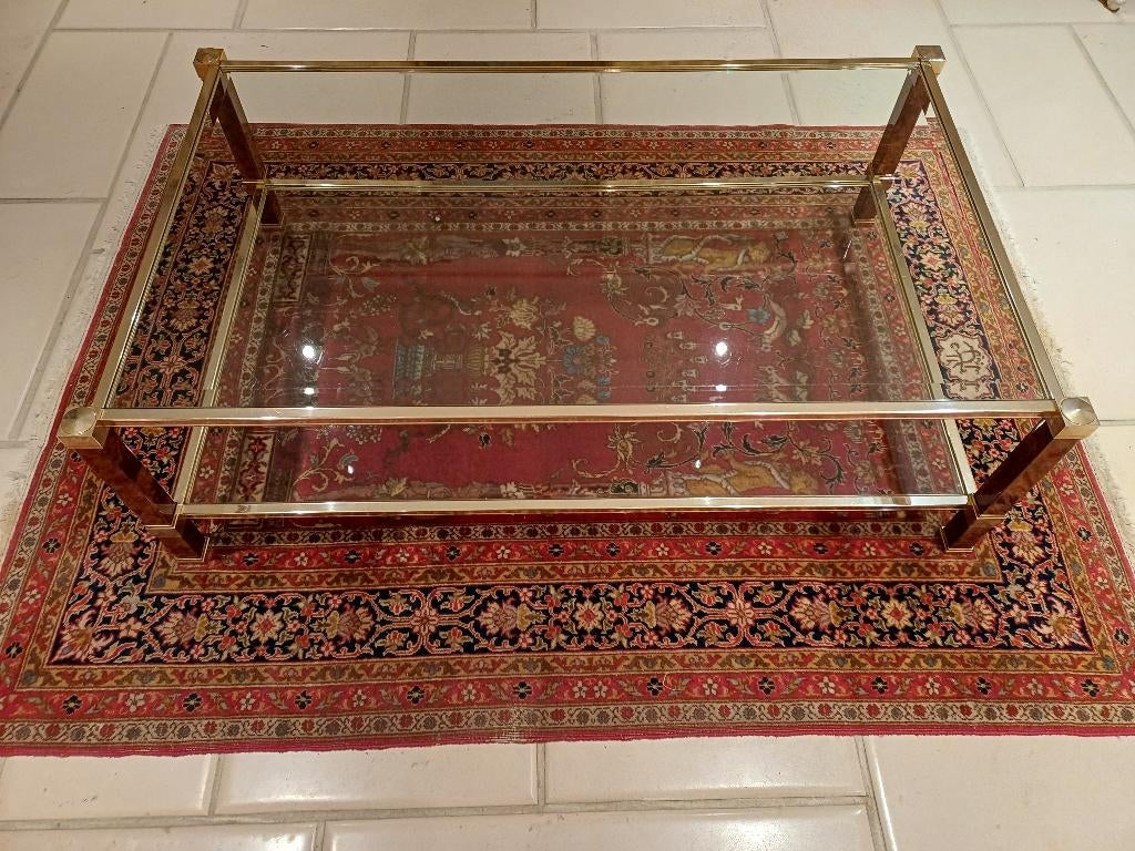 Vintage salon en bijzettafel, Huis en Inrichting, Ophalen, Gebruikt, Rechthoekig, Glas