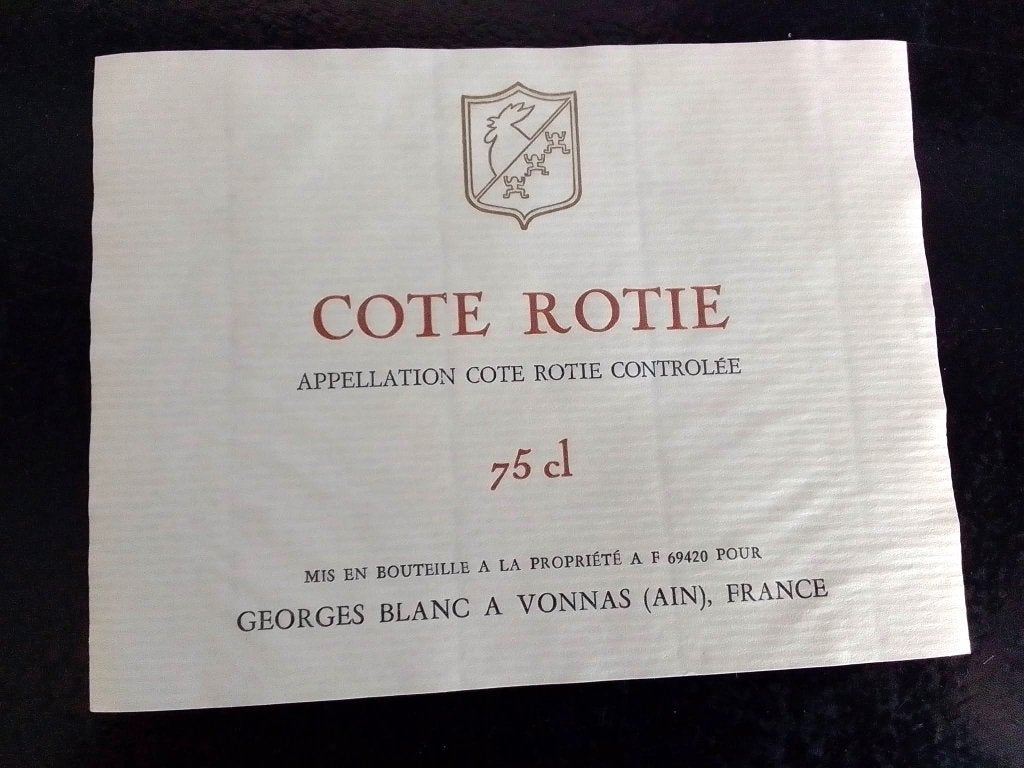 Etiquette de vin Côte Rotie, Georges Blanc à Vonnas, Enlèvement ou Envoi