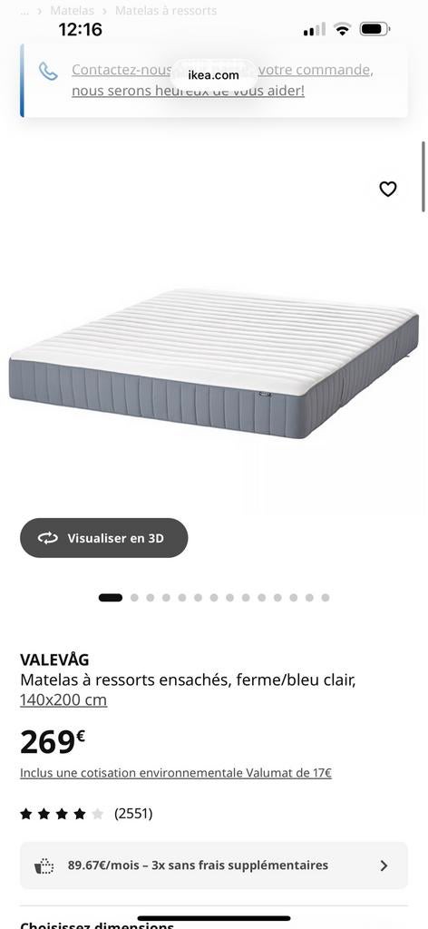 Matelas Ikea Valevag 140x200, Enlèvement, Comme neuf, Matelas