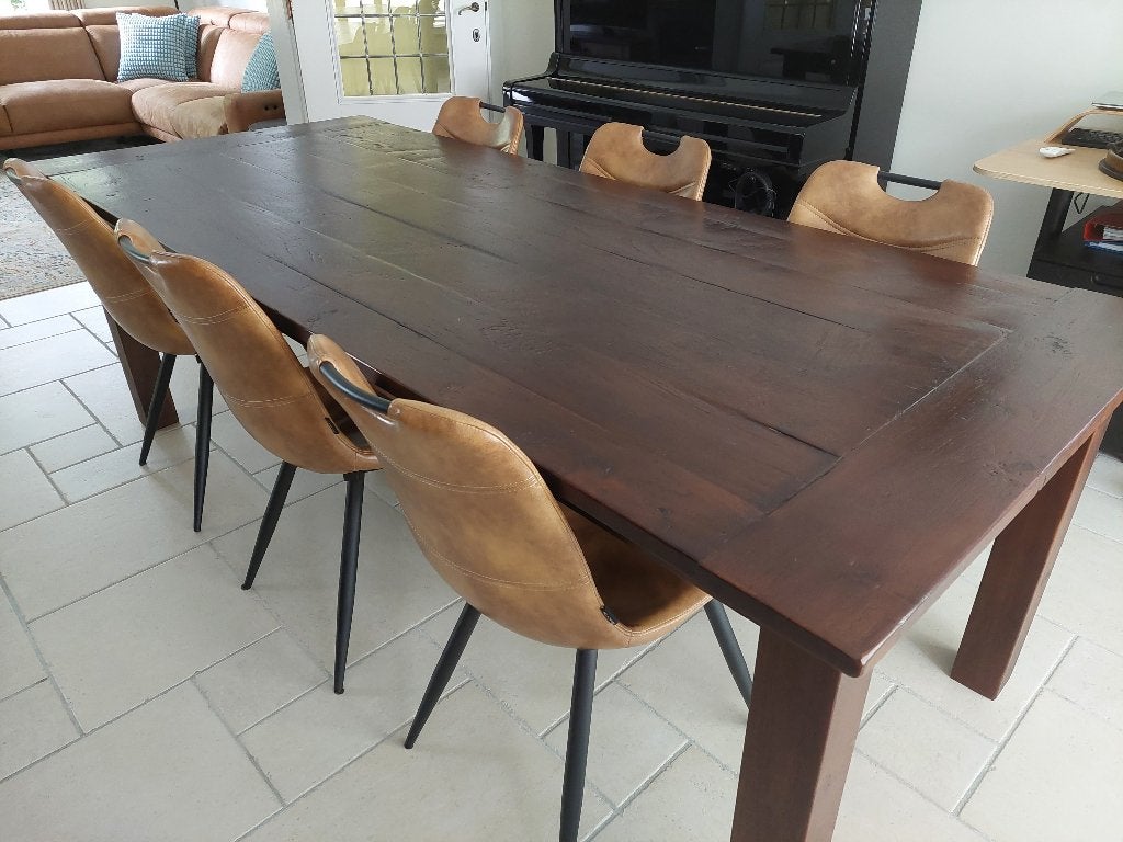 Tafel 240 cm en 6 stoelen - nieuwe prijs!, Huis en Inrichting, Ophalen, Gebruikt, Teakhout, 200 cm of meer