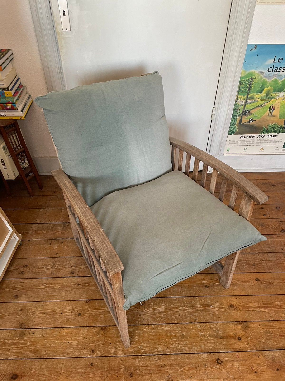 Fauteuil en bois + Coussins, Moins de 75 cm, Enlèvement, Utilisé, 50 à 75 cm
