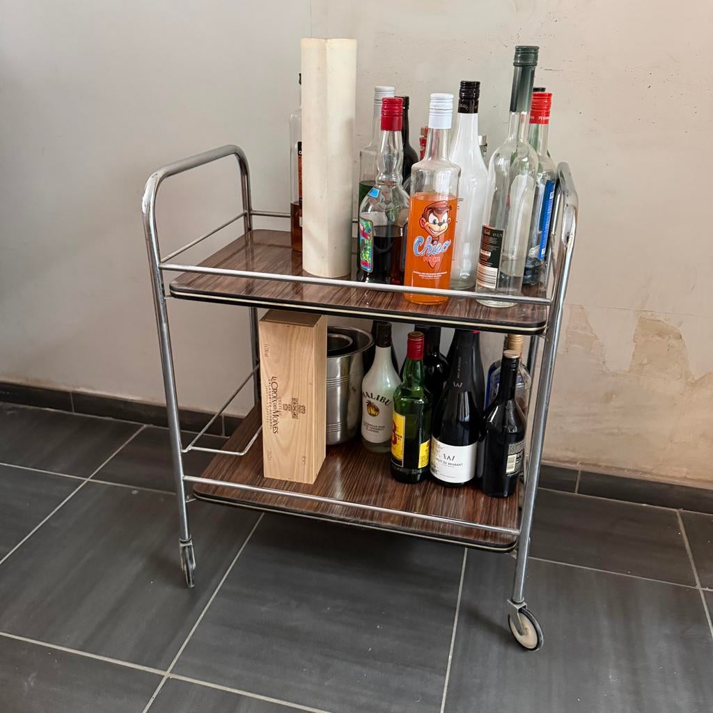 Chariot bar/Desserte Vintage Formica/Metal Mid-Century, 25 à 50 cm, Noname, Noname, 50 à 100 cm