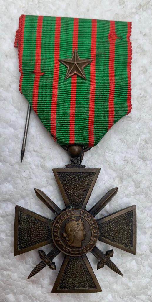 Medaille, Franse Croix de Guerre, Versie 1914-18 mt STER, Collections, Enlèvement ou Envoi, Armée de terre, Ruban, Médaille ou Ailes
