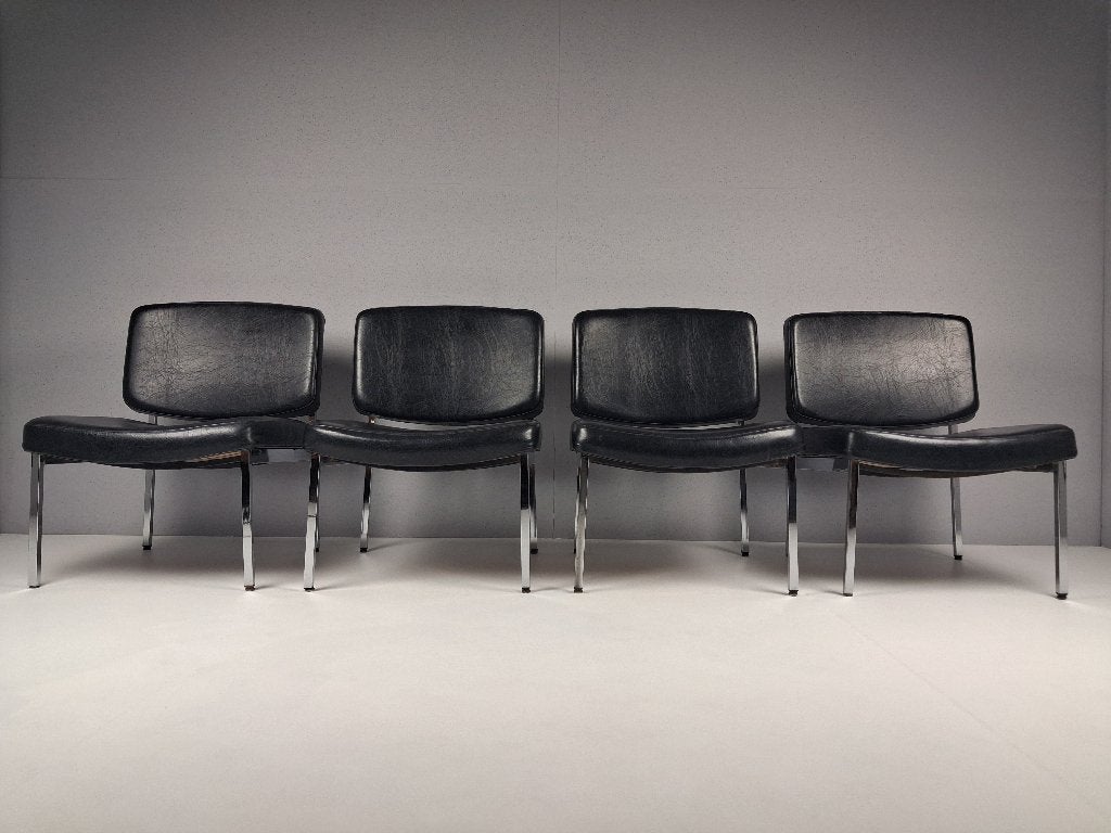 Set van 4 Vintage Lounge Stoelen, Jaren 60 - 70, Vintage, Enlèvement, Utilisé, Cuir