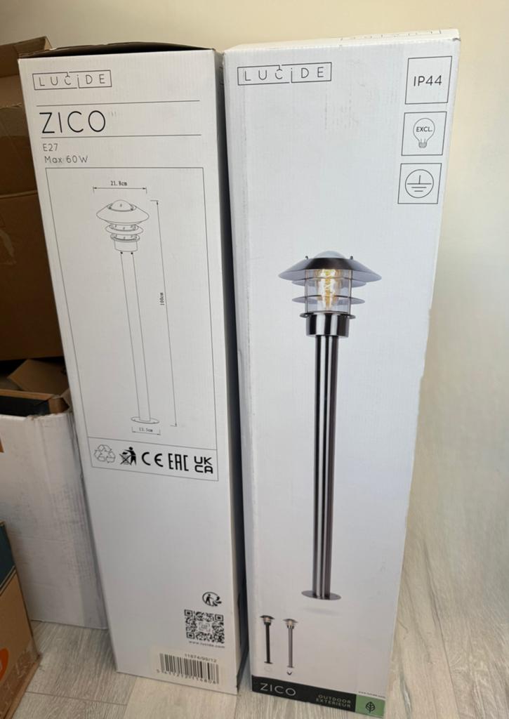 Lampadaire extérieur - Lucide ZICO - Chrome Dépoli, Jardin & Terrasse, Électrique, Sol, Enlèvement, Neuf