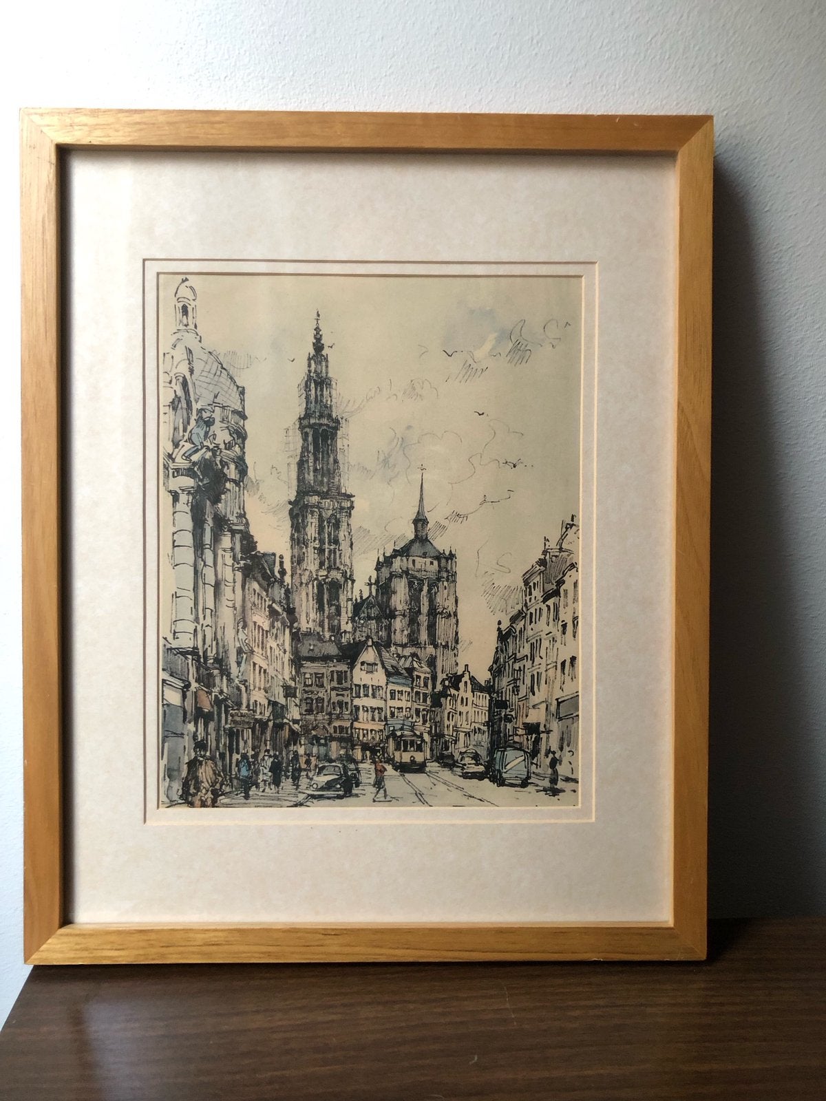 Jan Korthals: reproductie Antwerpen Vintage Kunstdruk, Met glas, Ophalen