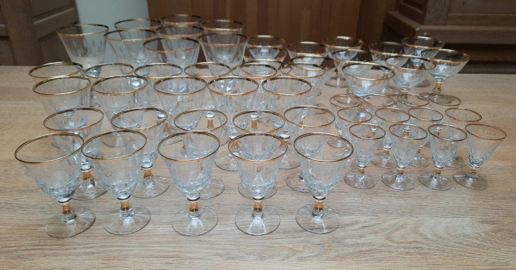 Ensemble de verres en cristal vintage avec bordure dorée, Antiquités & Art, Enlèvement