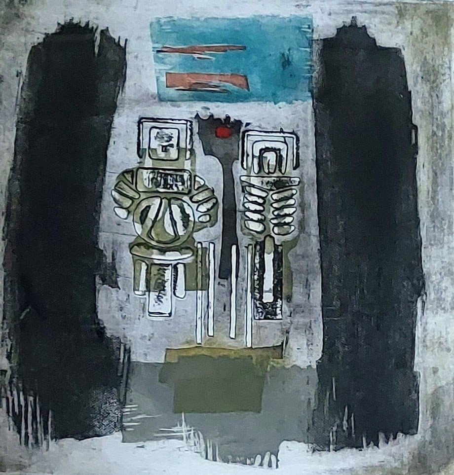 Ets Rene Mels « Les cosmonautes et al. », signé/encadré, Eau-forte, Enlèvement ou Envoi, Mythologie, 45 cm
