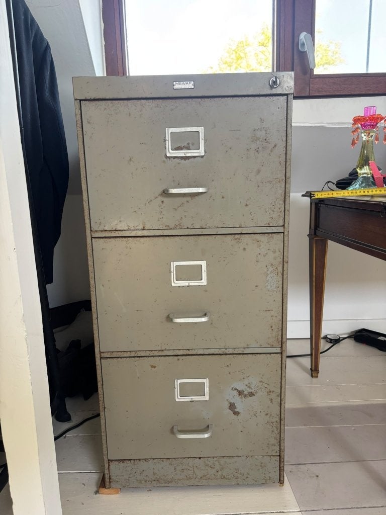 Vintage metalen archiefkast MEWAF – industriële look, Antiek en Kunst, Ophalen