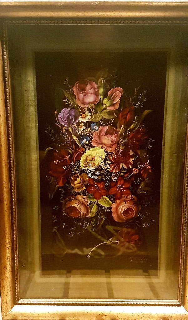 Schilderij bloemenmotief, Gedateerd, Olieverf, Klassiek, Ophalen