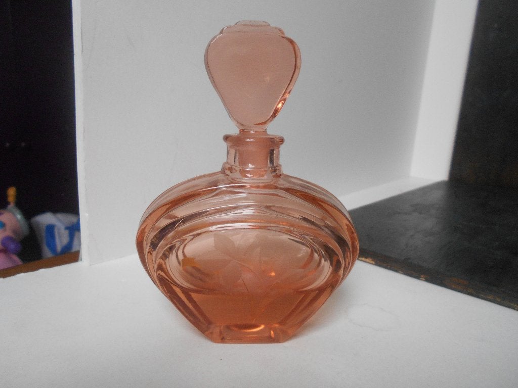 bel ancien flacon à parfum rose en verre, Antiquités & Art, Enlèvement ou Envoi
