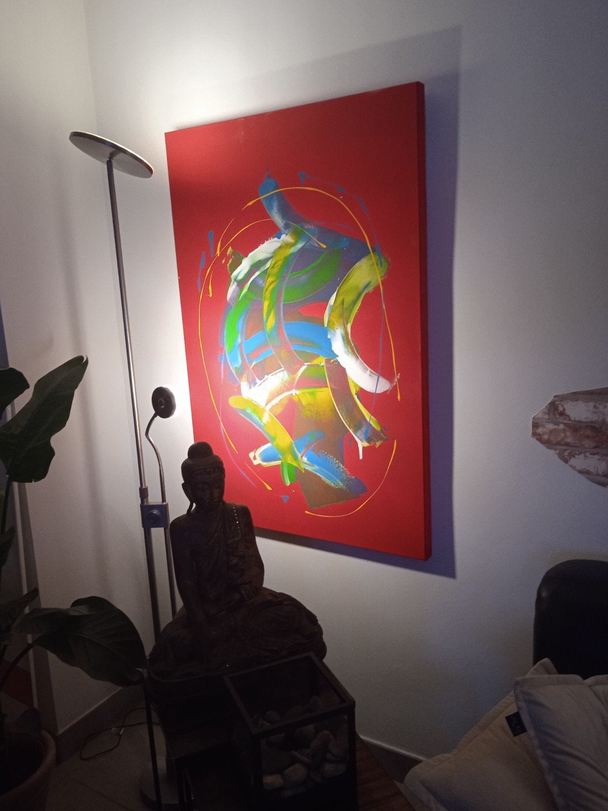 Abstract schilderij op doek, Ophalen