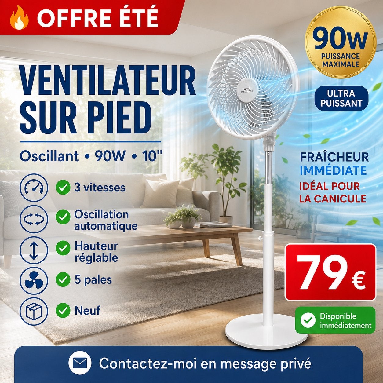 Ventilateur neuf 90w trés puissant, Elektronische apparatuur, Ventilatoren, Ophalen of Verzenden, Zo goed als nieuw